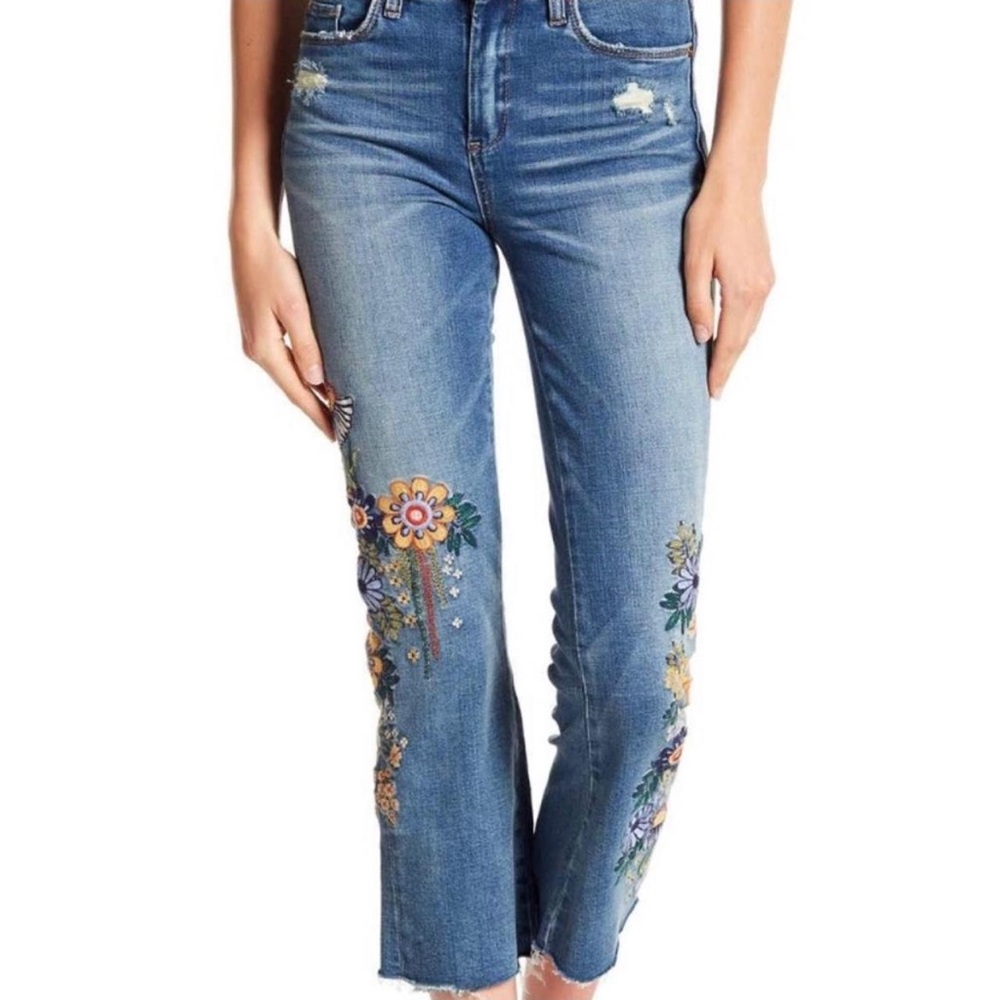 Blank NYC Floral Embroidered Cropped Jeans